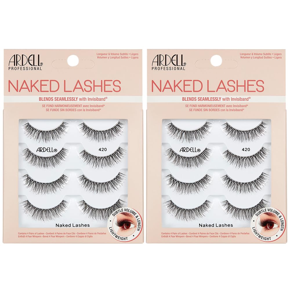Ardell Naked Strip Lashes 421 Natural Looking False Eyelashes, 4 Pairs | Seamless Blend with Invisiband for Long-Lasting Lightweight Wispy Texture Adds Subtle Volume, Synthetic Hair, Cruelty Free