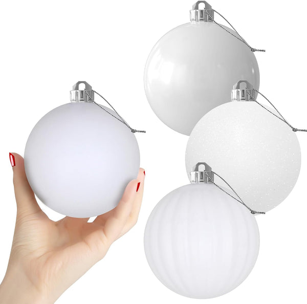 White 4.0" Large Christmas Balls - Christmas Tree Decoration Ornaments Shatterproof Hanging Balls for Birthday Halloween Holiday Wedding Decorations Set of 4pcs
