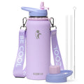 Coolflask Water Bottle with Straw, 40 oz Insulated Metal Water Flask with Straw & Spout Lids, Stainless Steel Double Wall Vacuum, Keep Cold 48h Hot 24h, Leak Proof, BPA-Free, Apricot Pink