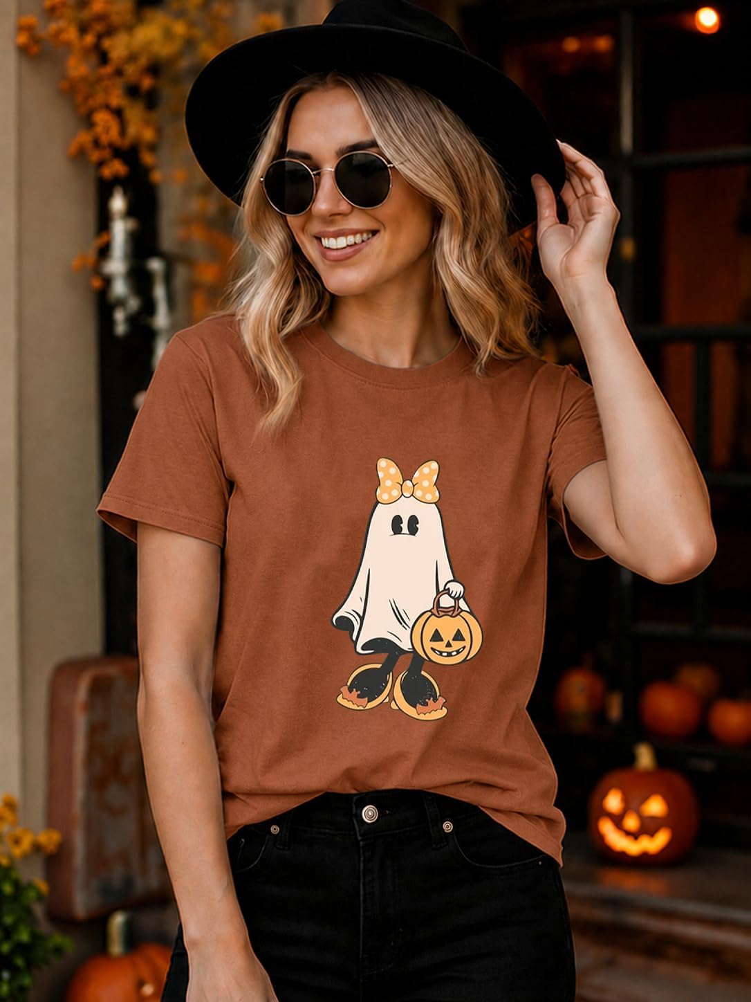 Halloween Shirts Cute Halloween Ghost Outfits Funny Pumpkin Graphic Tee Top