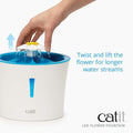Catit LED Flower Fountain with Triple Action Filter, Cat Drinking Water Fountain, Blue, 3 L