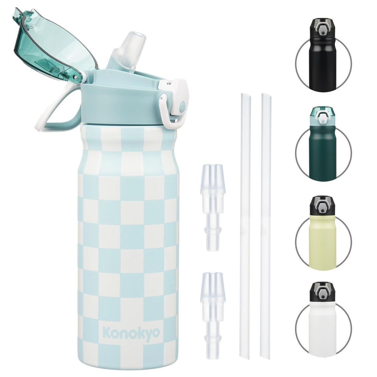 Konokyo 18 oz Insulated Water Bottle with Straw Lid, Stainless Steel Vacuum Sports Water Bottle, Leak-Proof Reusable Metal Flask with Carry Loop, BPA-Free Travel Bottle for Gym, School, Office