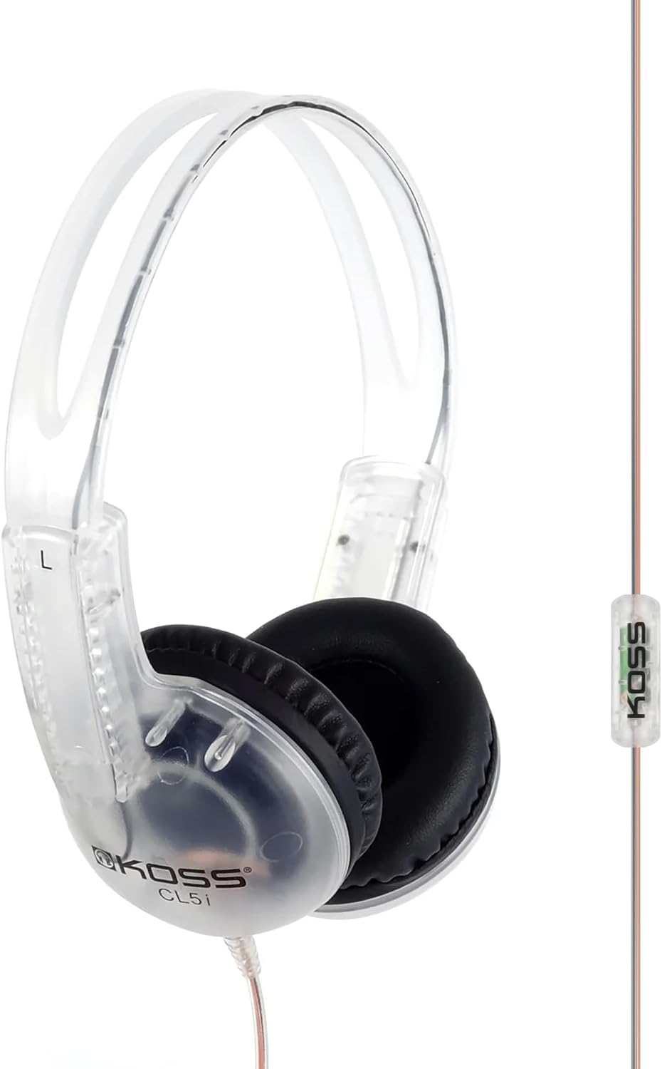 Koss CL/5i Clear Retro 90s Style On-Ear Headphones, Microphone Wired Plug