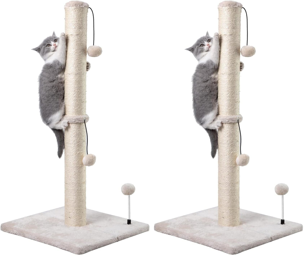 MECOOL 34” Tall Cat Scratching Post Premium Basics Kitten Scratcher Sisal Scratch Posts Trees with Hanging Ball for Indoor Cats, Beige