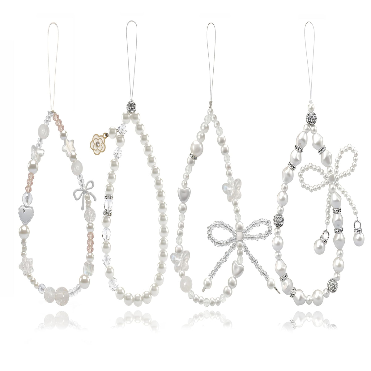cioatu 4 Pieces Cute Phone Charms Beaded Phone Strap Aesthetic Y2K CellPhone Keychain Cute Bear Butterfly Heart Cool PhoneCharm for Bag Keychain Airpods Camera Pendants Decor