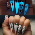Halloween Press on Nails Medium Almond MABKJLF Fake Nails Glow in The Dark Full Cover Nightmare Christmas False Nails Glossy Glue on Nails Artificial Acrylic Nails for Women Girls 24 Pcs