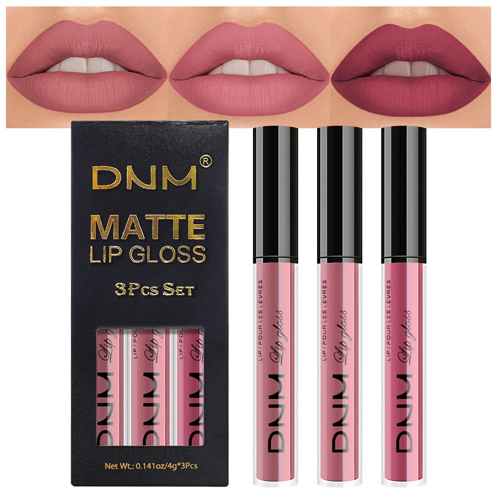 evpct 3Pcs Dark Ruby Fire Red Matte Liquid Lipstick Lip Stain Lipgloss sets for Women 24 Hour Red Matte Lipstick Long Lasting Smudge Proof