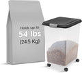 IRIS USA Airtight Dog Food Storage Container, Up to 54 lbs, Attachable Wheels, For Dog Cat Bird and Other Pet Food Storage Bin, Keep Fresh, Translucent Body, Easy Mobility, Black