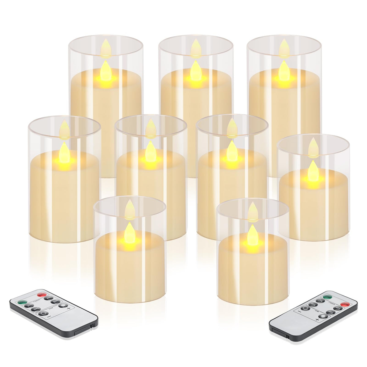 wemarry Flameless Candles 4" 5" 6" Acrylic Glass Pillars 3" Diameter Battery Operated Flickering Candles Include 8-Key Remote with Timer Function 400+ Hours (Gray, Warm Light 3 Pack)