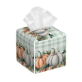 Pumpkins Fall Tissue Box Cover Autumn Leaves Square Leather Tissue Case Holder Facial Paper Organizer Decorative for Tabletop Night Stands Desk Bathroom Kitchen Car Office Home Decor