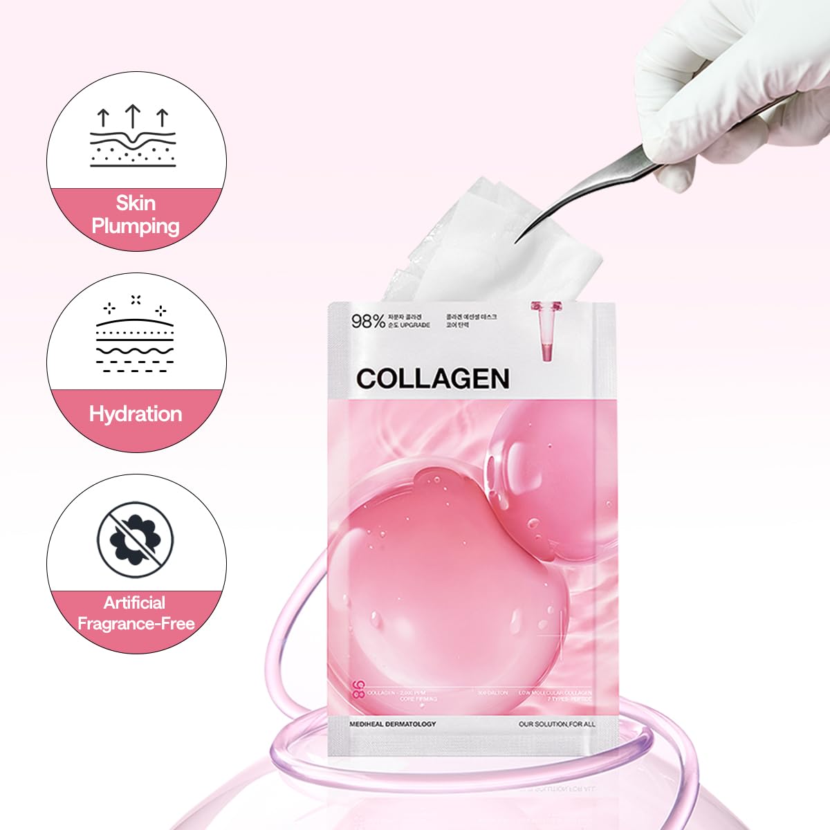 MEDIHEAL Essential Face Mask [Collagen] 10 pcs. for Plumping Hydration, Glass Skin & Skin Nourishment - Travel Essentials, Korean Beauty Sheet Mask