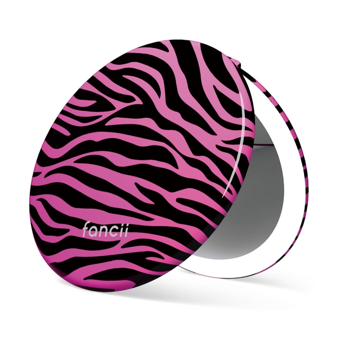 Fancii Taylor LED Lighted Travel Makeup Mirror, Rechargeable with 10x/1x Magnifying & 3 Light Settings - Compact, Portable, Large 5” Wide Hand Mirror for Handbag and Purses (Black)