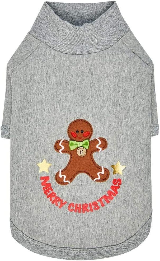 Blueberry Pet Soft & Comfy Merry Christmas Holiday Festive Gingerbread Man Pullover Turtleneck Fall Winter Dog Sweatshirt Coat, Back Length 10", Warm Clothes for Small Dogs