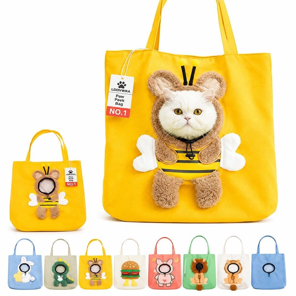 Paw Peek Bag Cute Head Shape Canvas Pet Travel Carrier Tote
