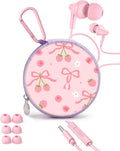 Teens Wired Earbuds with Case, 3.5mm Headphones for School,Berry Bows