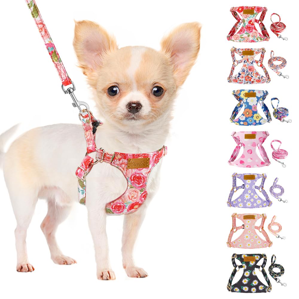 SlowTon No Pull Dog Harness with Leash for Small Medium Dogs, Flower XXS