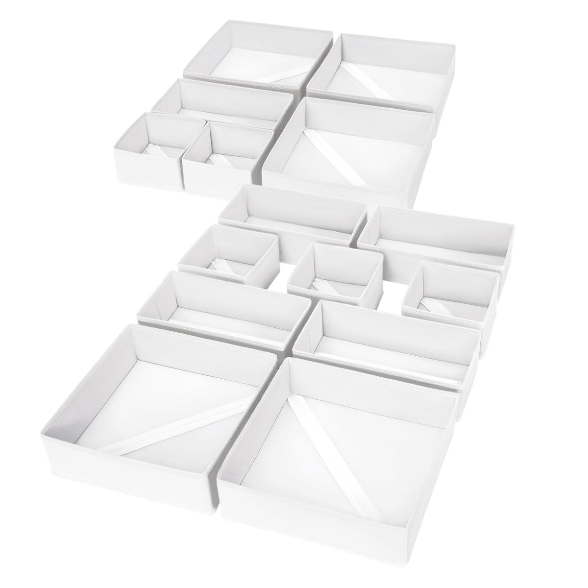 DIMJ Drawer Organizer Clothes, 12 Pack Dresser Organizer, Foldable Closet Organizers and Storage, Fabric Dresser Bins, Drawer Dividers for Nursery, Baby Clothes, Underwears, Sock (Beige)