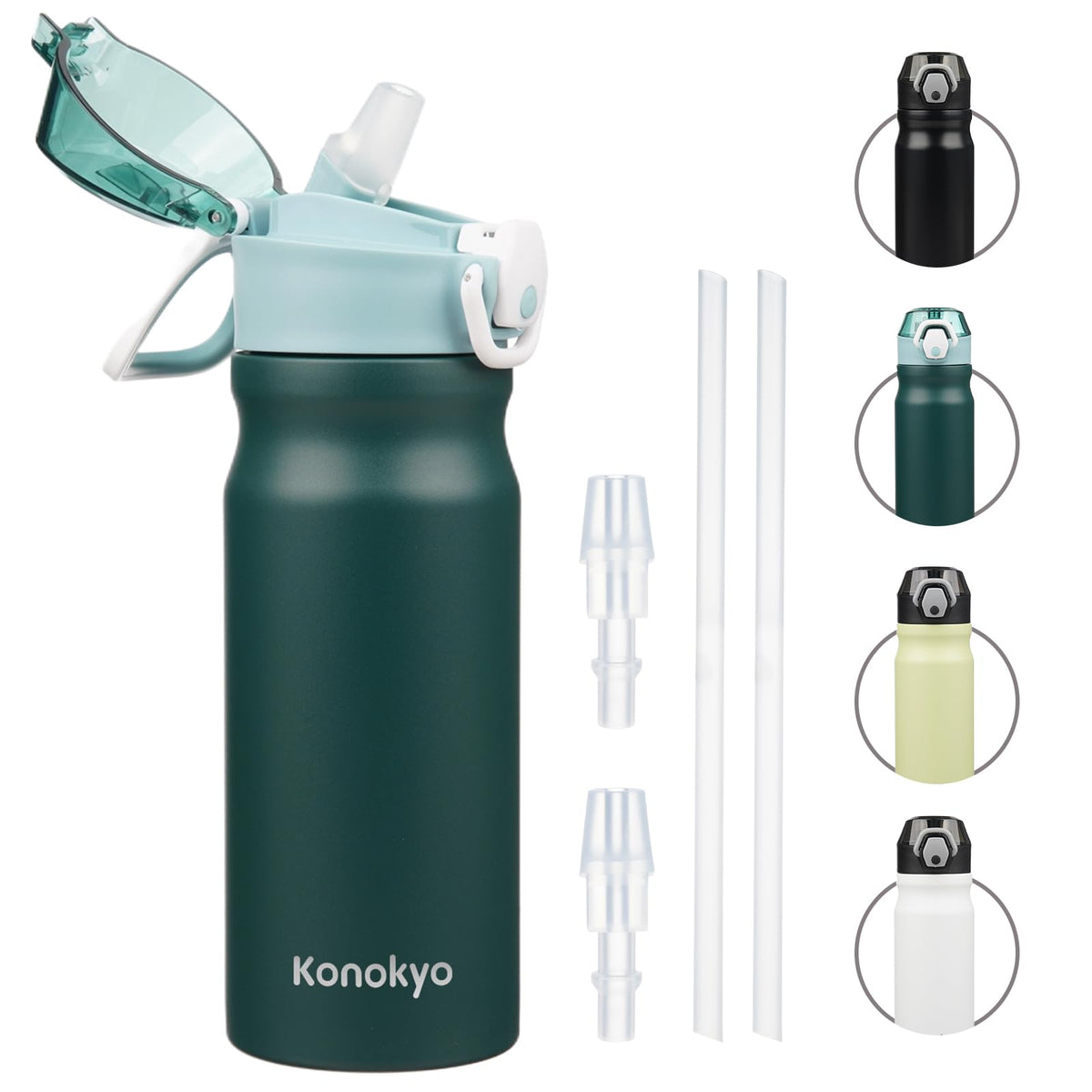 Konokyo 18 oz Insulated Water Bottle with Straw Lid, Stainless Steel Vacuum Sports Water Bottle, Leak-Proof Reusable Metal Flask with Carry Loop, BPA-Free Travel Bottle for Gym, School, Office