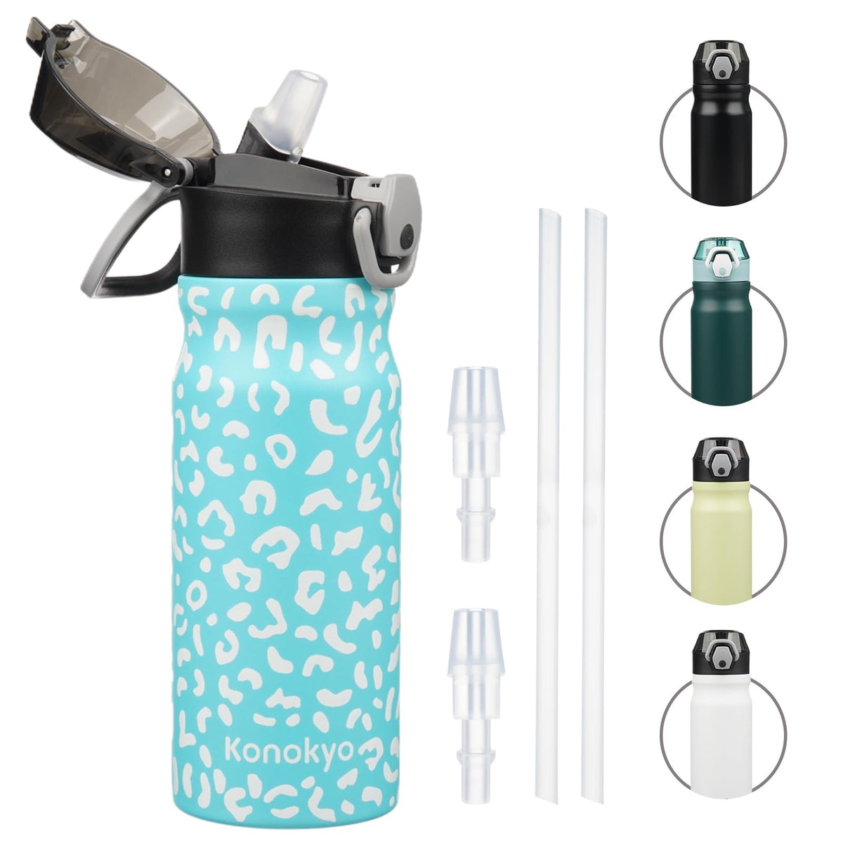 Konokyo 18 oz Insulated Water Bottle with Straw Lid, Stainless Steel Vacuum Sports Water Bottle, Leak-Proof Reusable Metal Flask with Carry Loop, BPA-Free Travel Bottle for Gym, School, Office