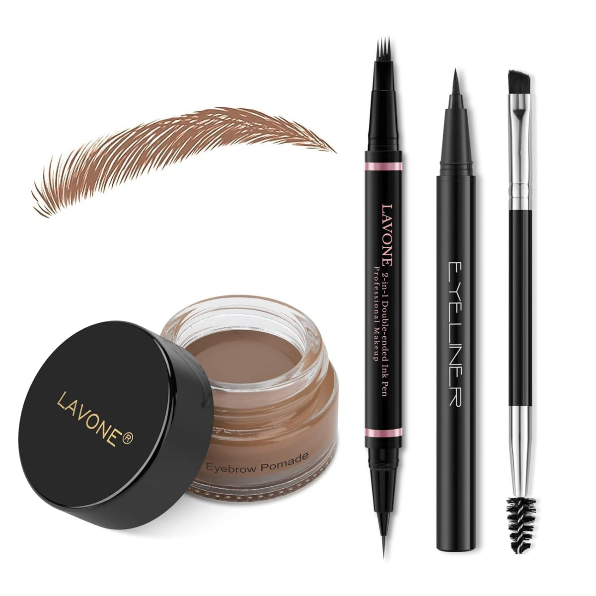 LAVONE Eyebrow Pen Makeup Kit, with Waterproof Eyebrow Pencil, Eyeliner, Pomade, and Brow Brush, Smudge-Proof and Long Lasting, Create Full and Natural Brows, Dark Brown