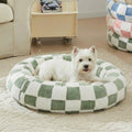 Ohocut Checkered Dog Bed, Cute Black White Retro Style Aesthetic Round Warming Pet Calming Beds for Small Dog and Cats, Plush Cozy Donut Dog Beds Washable, 30" L x 30" W x 8" Th