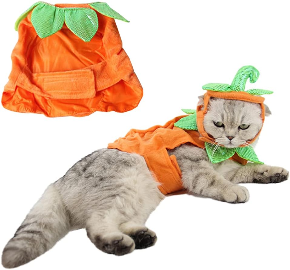 ANIAC Pet Pumpkin Costume Cat Halloween Hat Cloak Sets Puppy Poncho Dog Halloween Cosplay for Kitty Small Medium Sized Dog