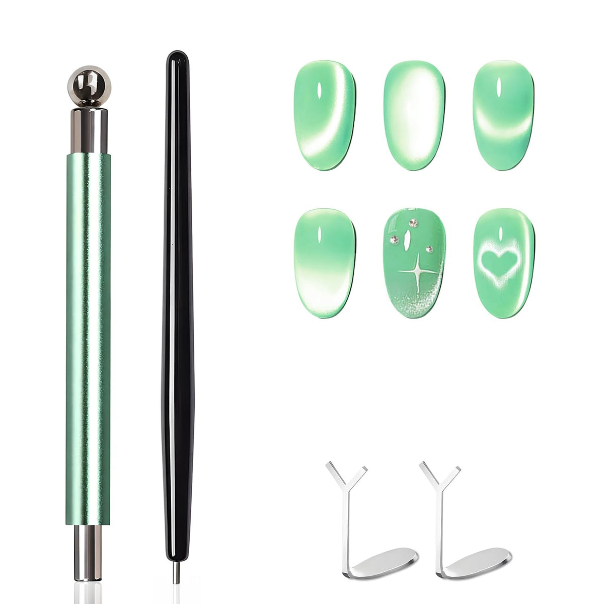 4-Piece Cat Eye Magnet Set – Black Bead-Attracting Nail Magnet Pen & Heart-Shaped Magnet for Nails, Nail Magnets for Nail Art, Cat Eye Magnet for Nail Art, Perfect for Home DIY, Nail Art Design