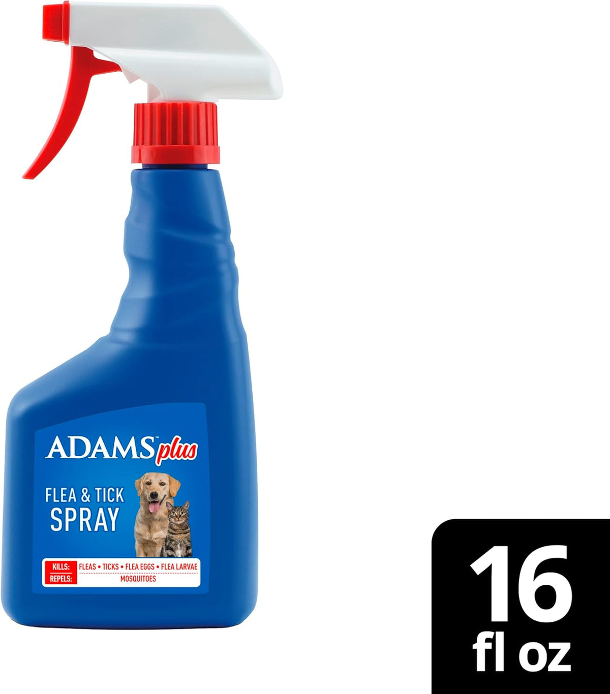ADAMS Plus Flea and Tick Spray for Dogs & Cats, Kills Fleas and Ticks, Repels Mosquitoes, Prevents Infestations up to 2 Months, Treatment for Dogs, Cats, Puppies & Kittens, 16 Fl Oz