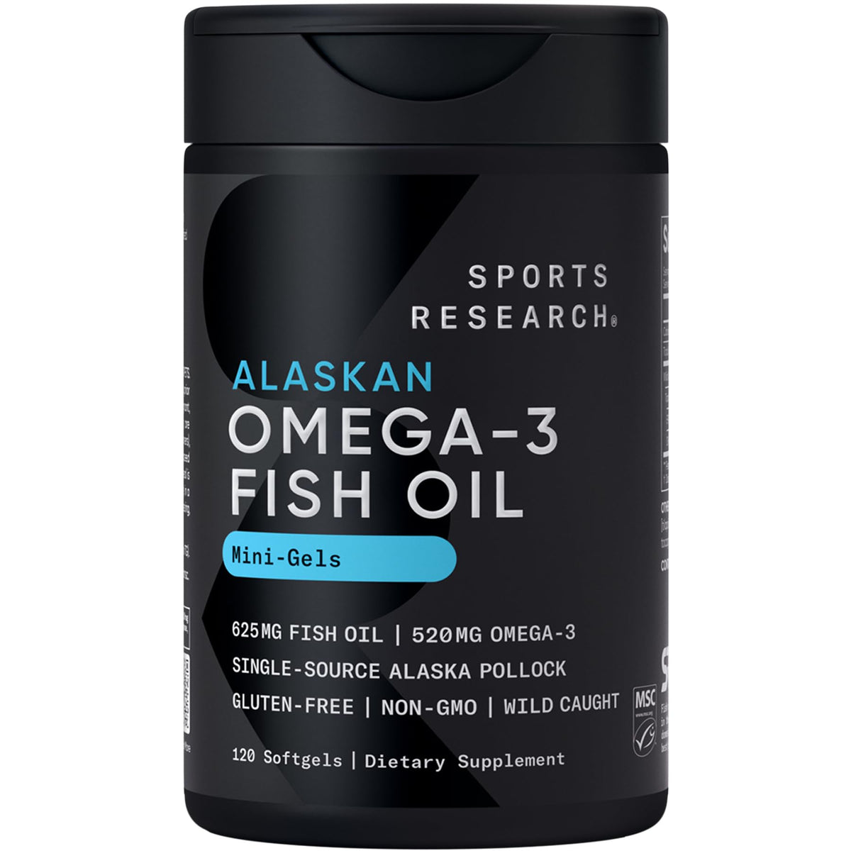 Sports Research® Omega-3 Fish Oil 1250 - Triple Strength Fish Oil Supplement from Wild Alaska Pollock - MSC Certified Sustainable · Non-GMO · Soy Free - 180 Softgel Capsules