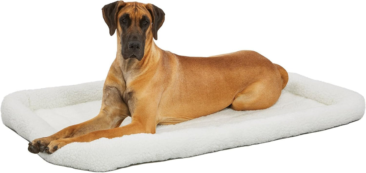 MidWest Homes for Pets QuietTime Dog Bed - White Fleece Bolster, Ultra-Soft and Machine Washable, Fits 42-Inch Crates and Carriers, for Large Breed Dogs