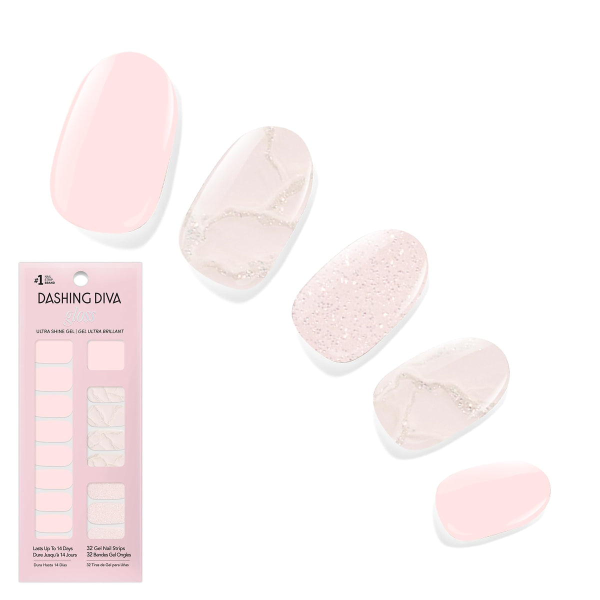 Dashing Diva Gloss Nail Strips - Crystal Clear - UV Free, Chip Resistant, Long Lasting Gel Stickers - Contains 32 Wraps, 1 Prep Pad, 1 File