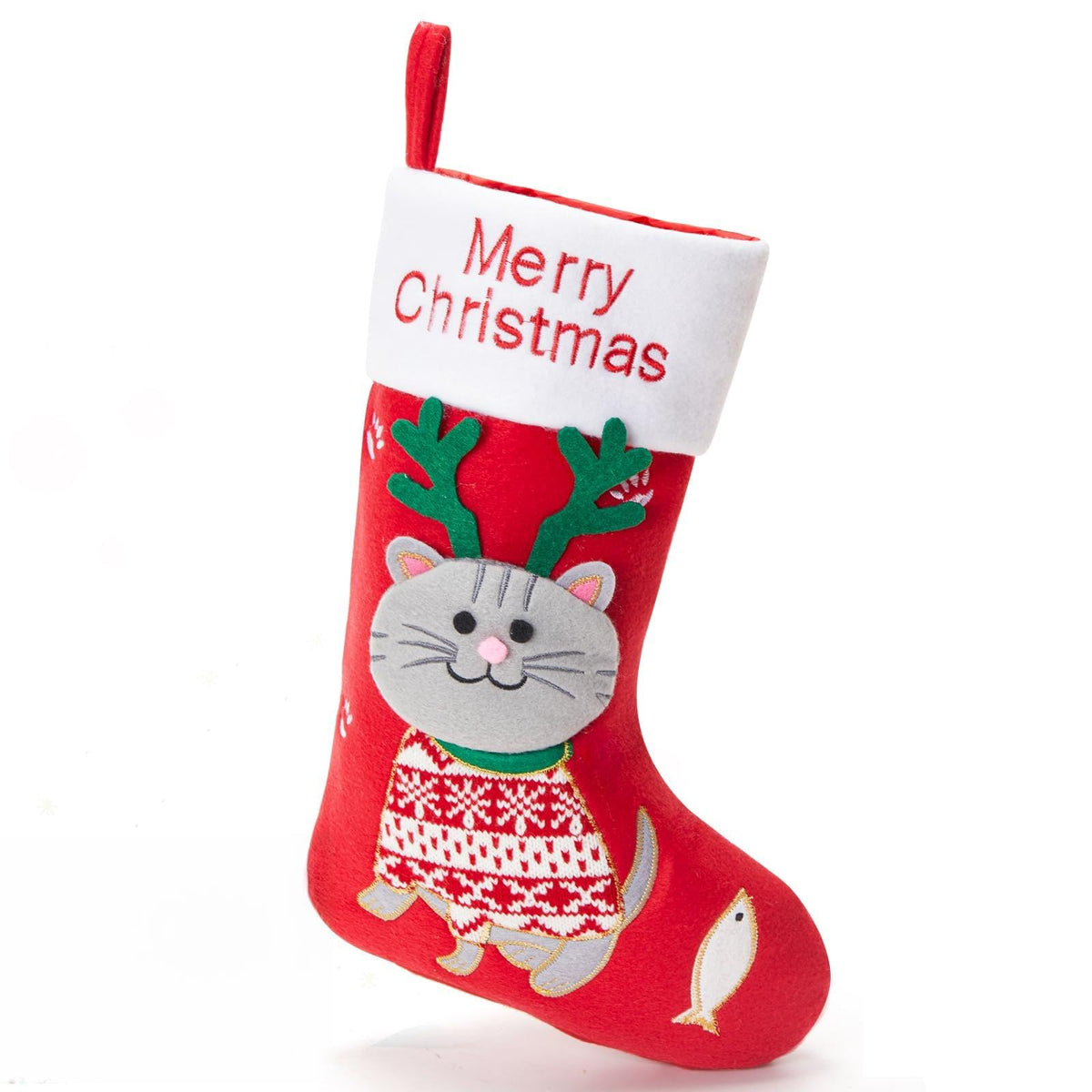 WEWILL 18" Dog Felt Christmas Stockings Paws Puppy Red Xmas Stocking Decor