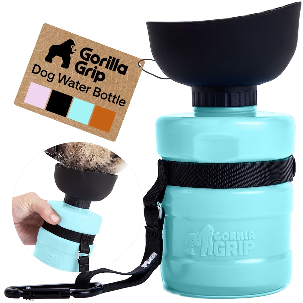 GORILLA GRIP Portable Dog Water Bottle, Food Grade Silicone, 16oz Black