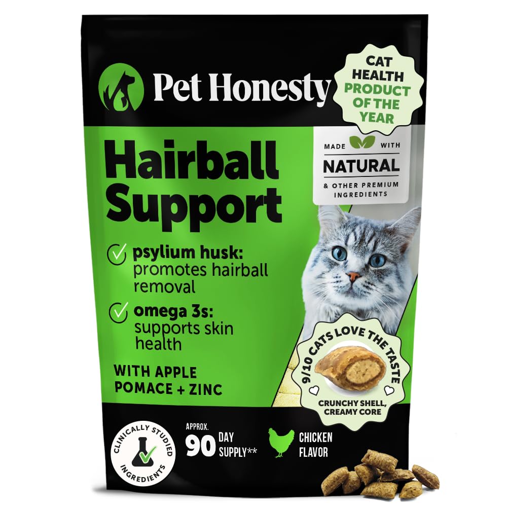 Cat Hairball Remedy Treats - Dual Texture Crunchy Creamy Hairball Treatment for Cats, Furball Relief Control Supplement with Fiber, Fish Oil for Indoor Cats Skin Coat Digestion (30-Day Supply)