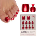 Glamnetic Press On Toenails - Natural Fake Nails | Cherry Red Chrome Press On Toenails, Salon Quality Press On Nails Kit with Glue | Cherry Glaze - 32 Nail Set in 16 Sizes