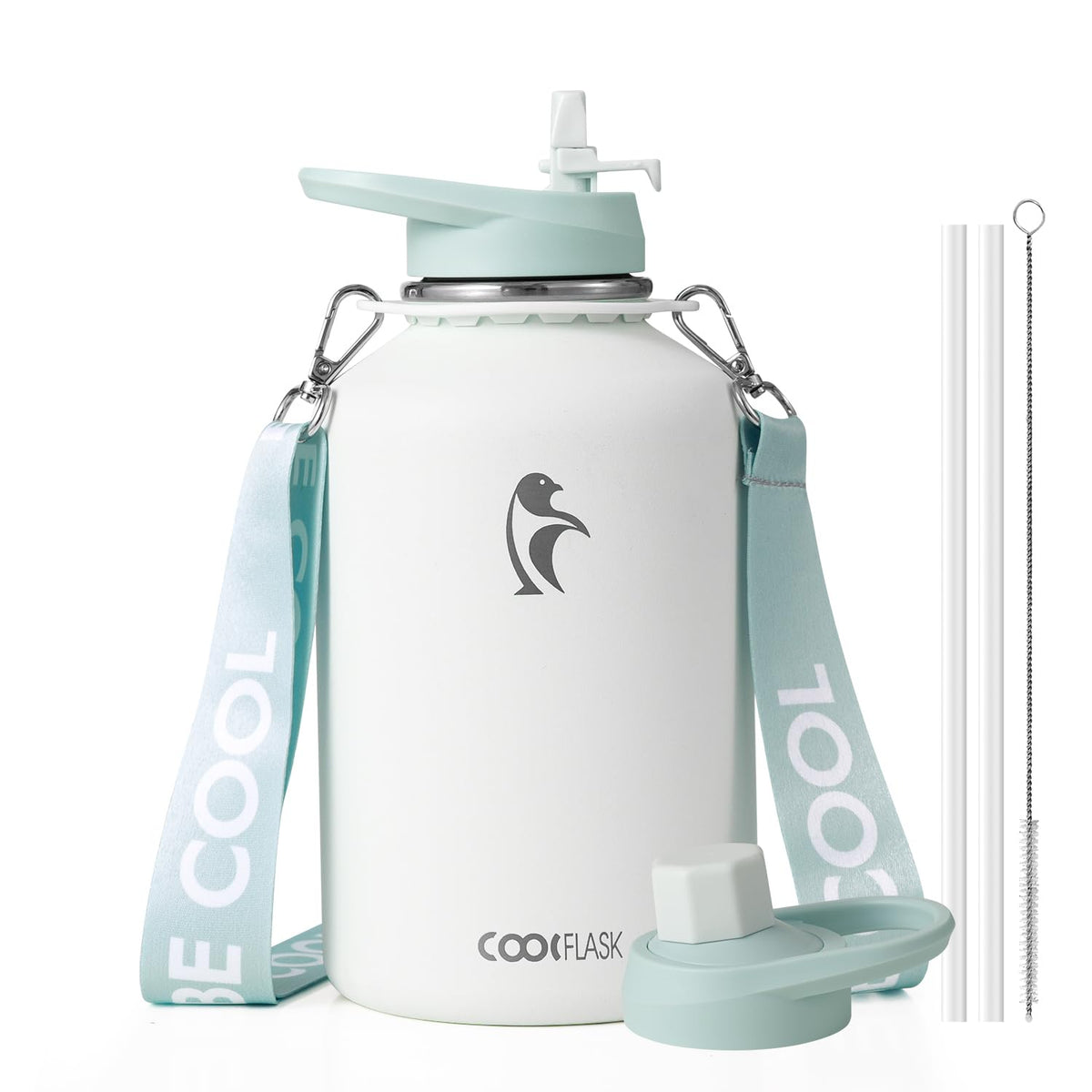 Coolflask Water Bottle with Straw, 40 oz Insulated Metal Water Flask with Straw & Spout Lids, Stainless Steel Double Wall Vacuum, Keep Cold 48h Hot 24h, Leak Proof, BPA-Free, Apricot Pink