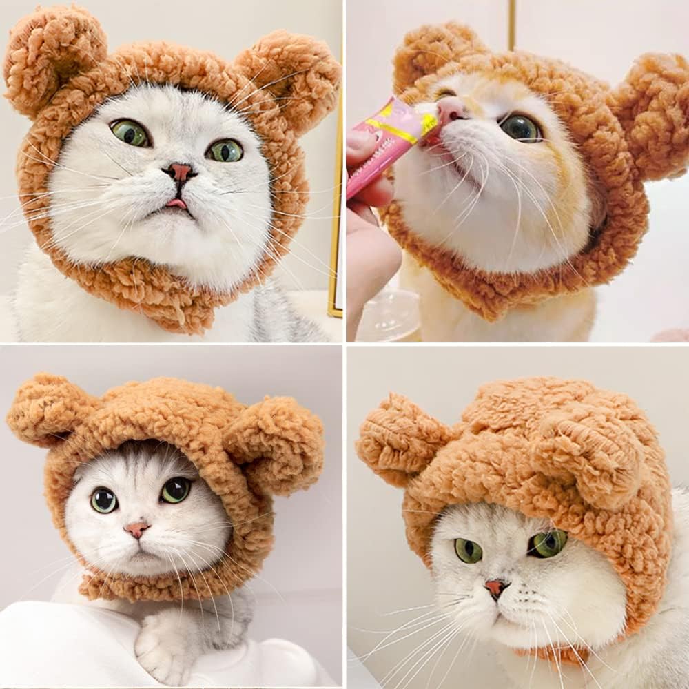 JOICEE Cute Cat Costume Warm Bear Hat Adjustable Small Pet Headwear for Cat