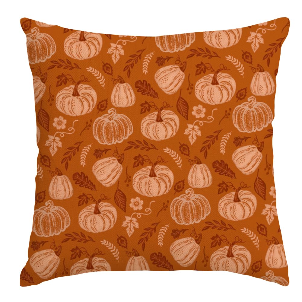 Fall Outdoor Pillow Covers 18x18,Plaid Pumpkin Maple Leaf Decoration
