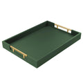 ATZYmolin 17"x12" Leather Serving Tray, Gold Handle Vanity Platter, Beige