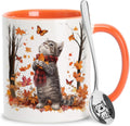 Hyturtle Fall Cat Maple Leaves Coffee Mug with Spoon Gifts on Birthday
