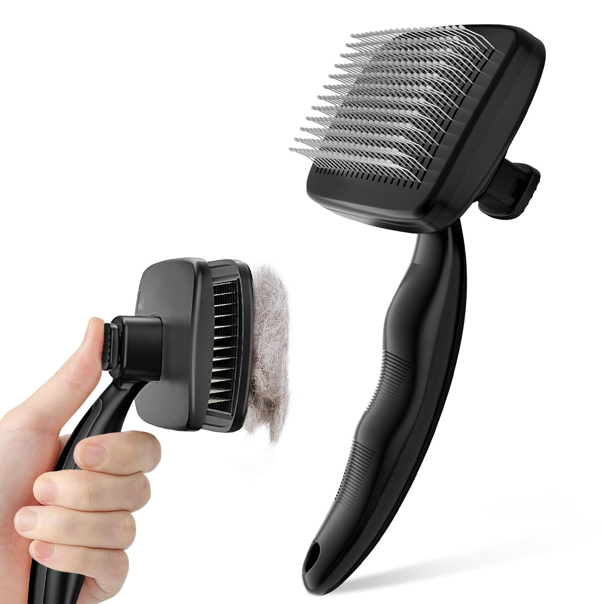 Pecute Skin Friendly Self-Cleaning Slicker Brush for Dog & Cat Shedding Season, Lightweight Undercoat Hair Removal Dog Brush Cat Brush for White-Coated, Long, Thick & Double-Coated Large Dogs