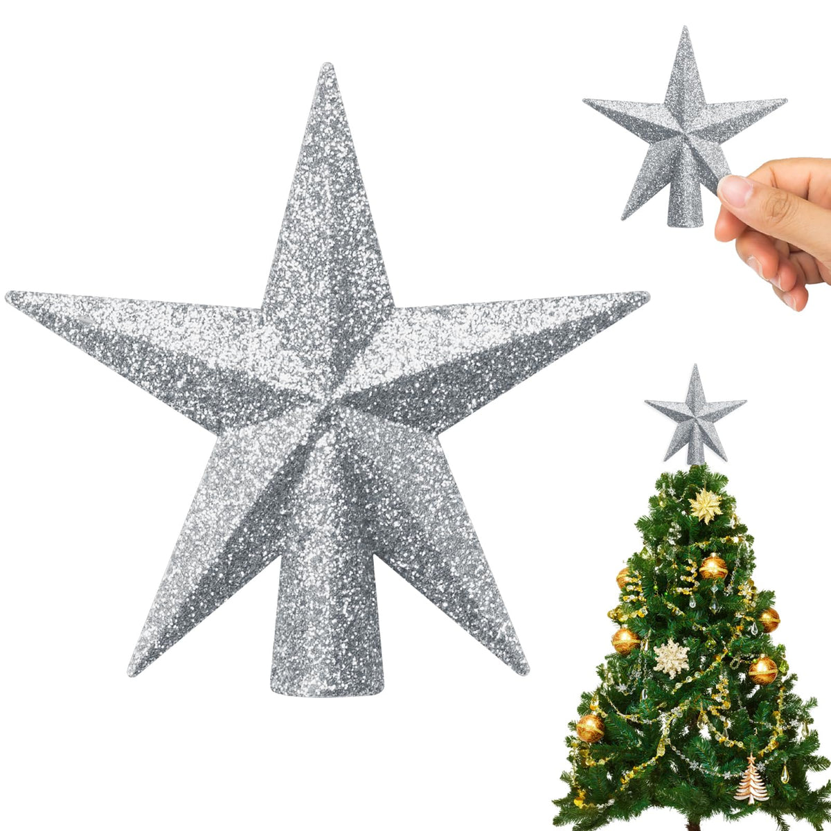 SUNEZLGO Mini Christmas Tree Topper, 3.35 Inch Small Star Treetop, Small Christmas Tree Top, Mini Christmas Tree Ornaments, Ornaments for Tree, Tree Star for Xmas Holiday Party Home Decoration