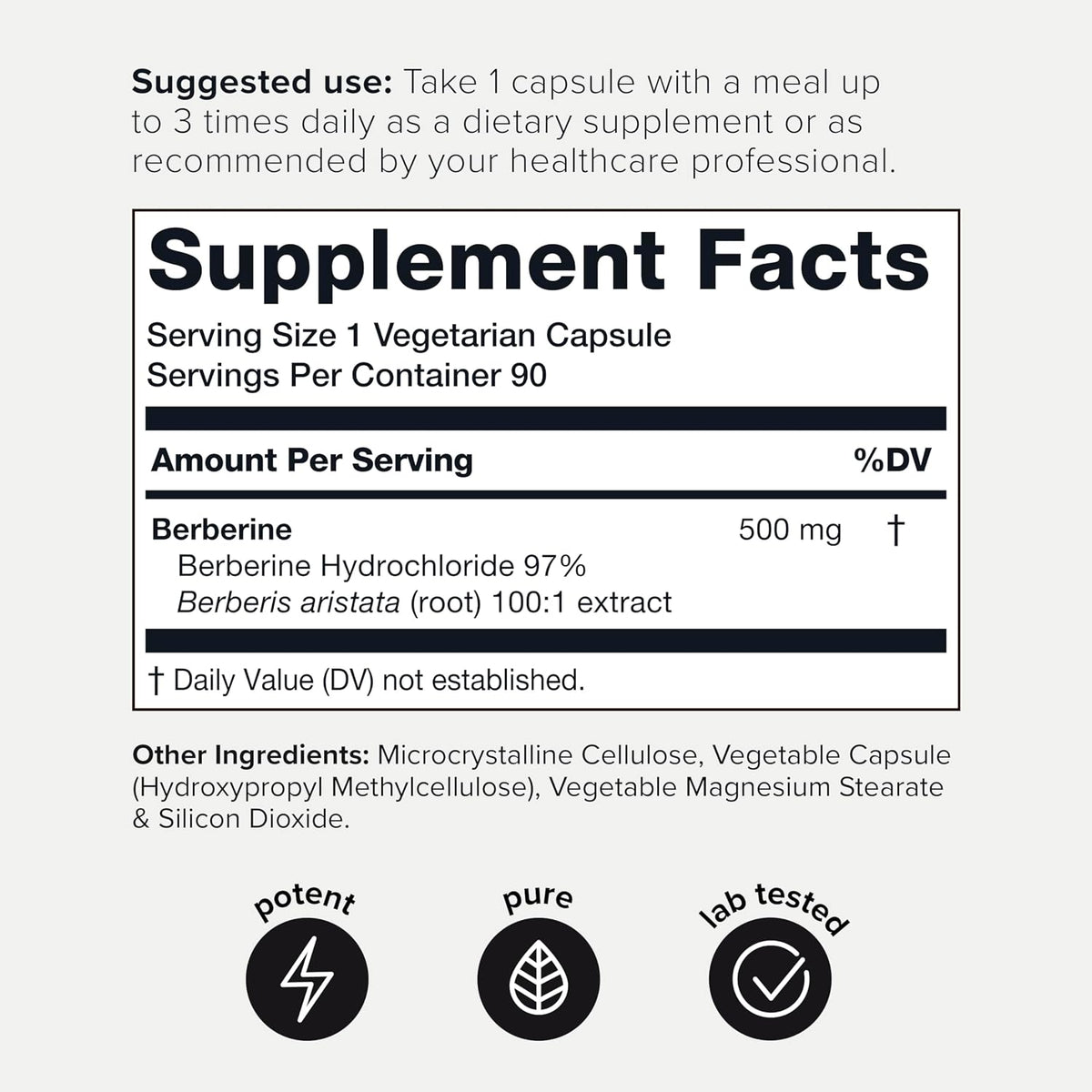 Toniiq NSF Certified Ultra High Strength Berberine HCl from The Himalayas - 100:1 Concentrated Extract - Lab-Tested 97% Berberine HCl - 90 Vegetarian Capsules, 500 mg per Capsule