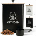 Cat Food Container with Scoop 5-7 lb (25 Cup), with Airtight Bamboo Lid | Cat Kibble Canister with Metal Scoop, 25 Cups, Chew Proof Iron Body, Powder Coated, Airtight Bamboo Lid, Sturdy Metal Handle