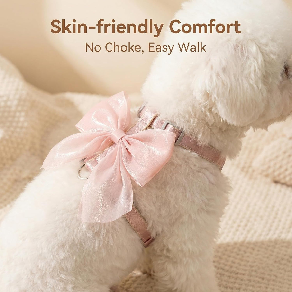 Pink Leash and Bow H-Shaped Design Harness for Small Cats Dogs, Proof Soft Adjustable Vest Easy Control Breathable Harnesses for Small Cats Dogs (S 2-7LBS)