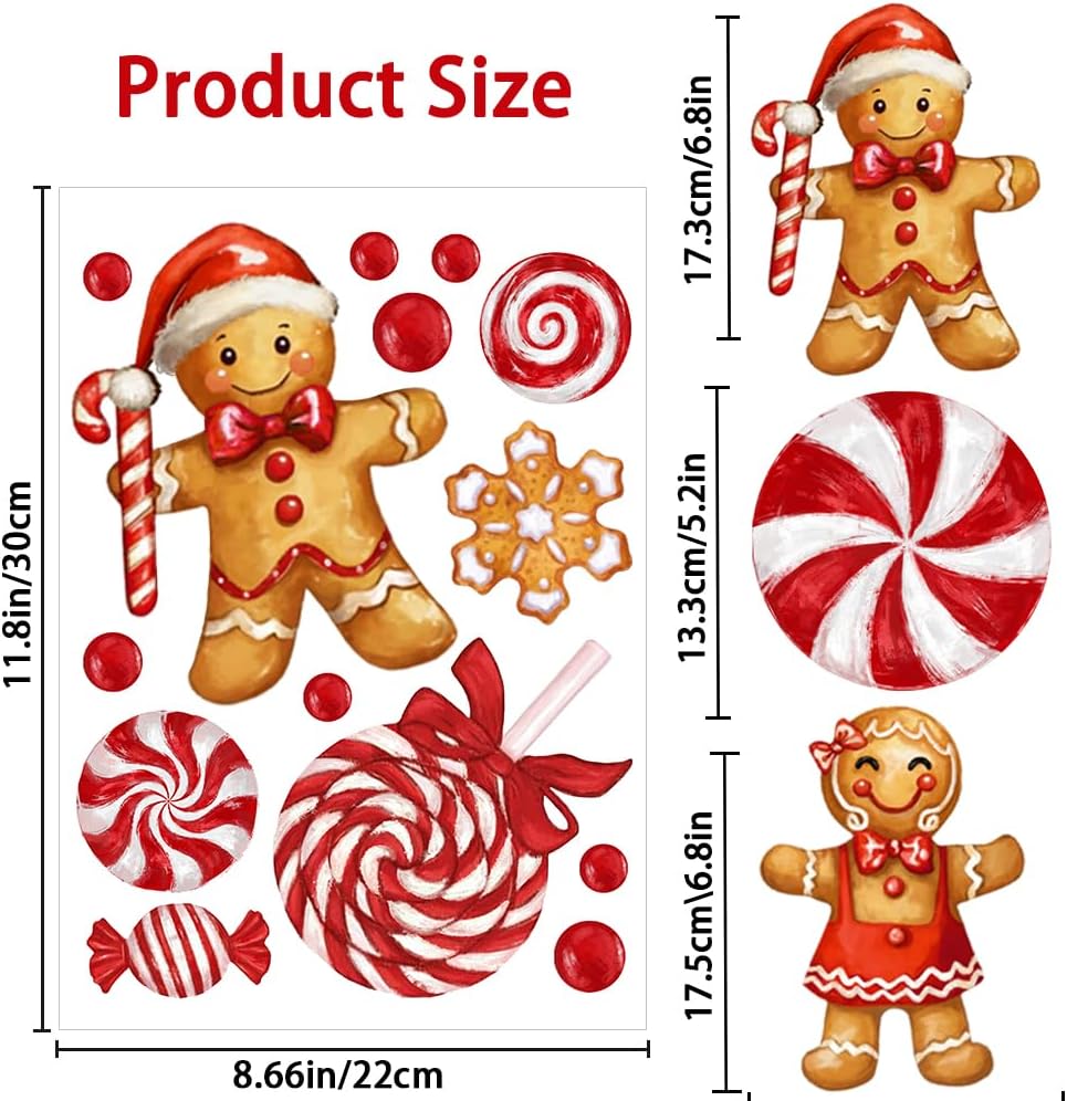 DULEFUN Christmas Window Clings, Gingerbread Man Candy Window's Stickers