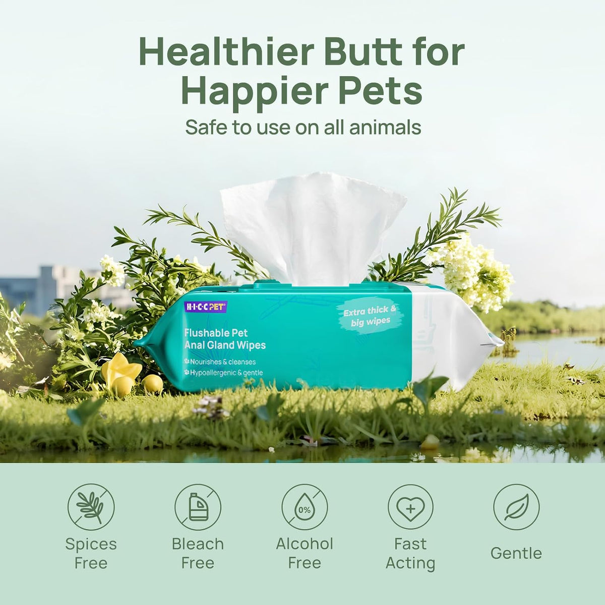 HICC PET Wipes for Dogs & Cats, Cleaning Deodorizing External Anal Area Wipes, Hydrating & Nourish Fur Dog Grooming Wipes for Paw, Butt, Body