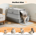 Stainless Steel Litter Box with Lid | Extra Large Enclosed Cat Litter Box for Big Cats | High Sided Metal Litter Boxes | 100% Anti-Urine Leakage | Odor Control | Non-Stick with Litter Scoop Set & Mat