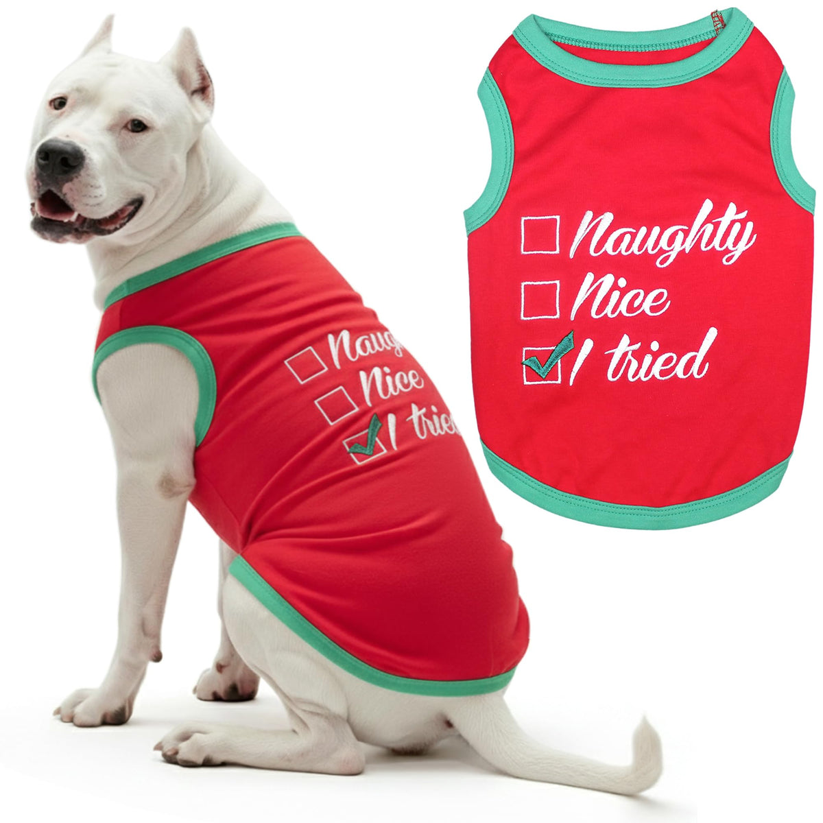 Parisian Pet Dog Tshirt - Embroidered “ Sorry Santa I Ate Your Cookies “ Dog Shirt - Lightweight Cotton Pet Christmas Outfit - Sleeveless Christmas Puppy Clothes - Shirts for Small Dogs - XXS