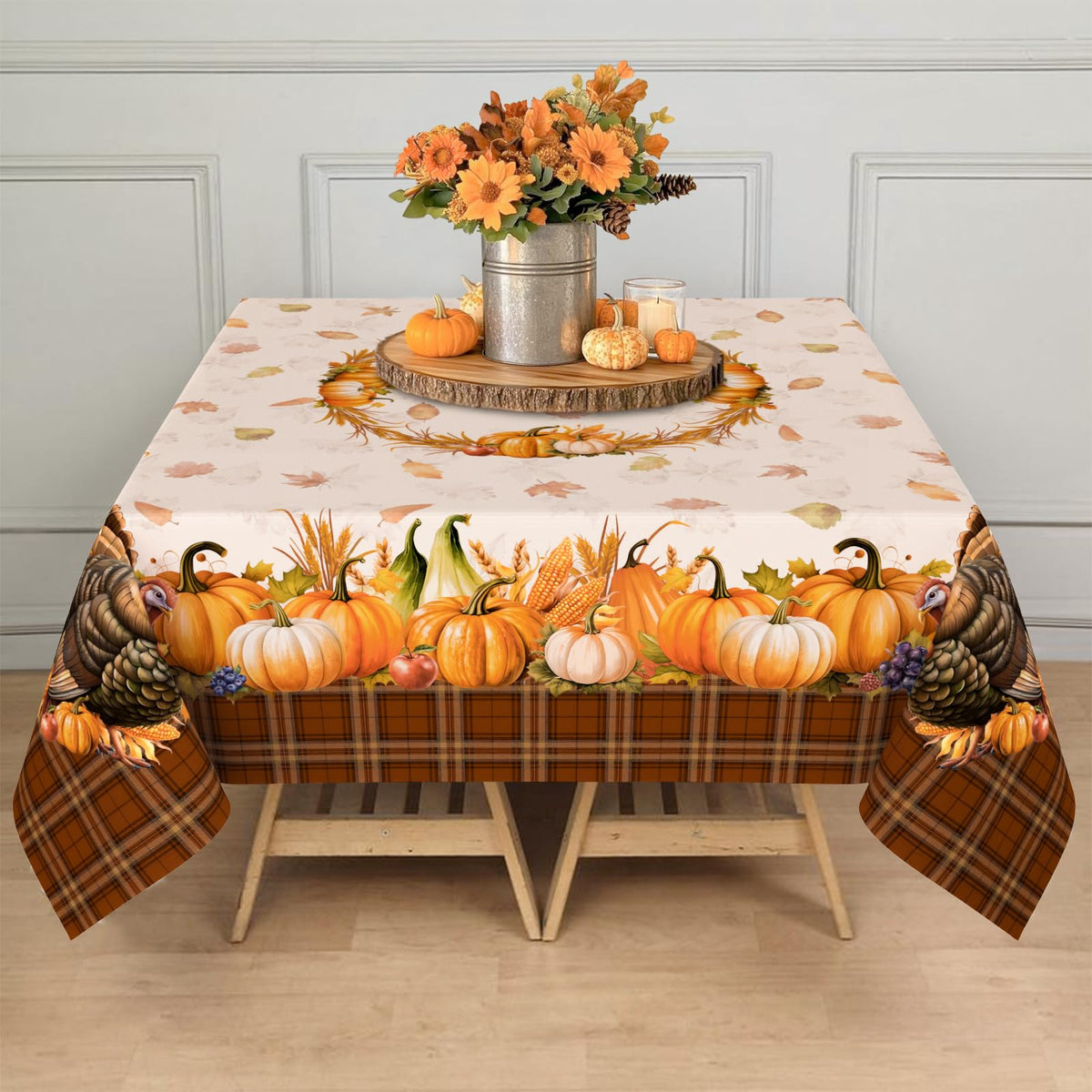 Fall Thanksgiving Tablecloth Waterproof Pumpkin Table Cloths for Autumn Harvest Indoor Outdoor Dining Room Decor-60 * 84" Oval